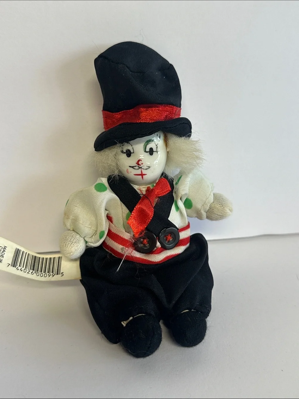 Plush Clown Doll Toy in Black, Red and White